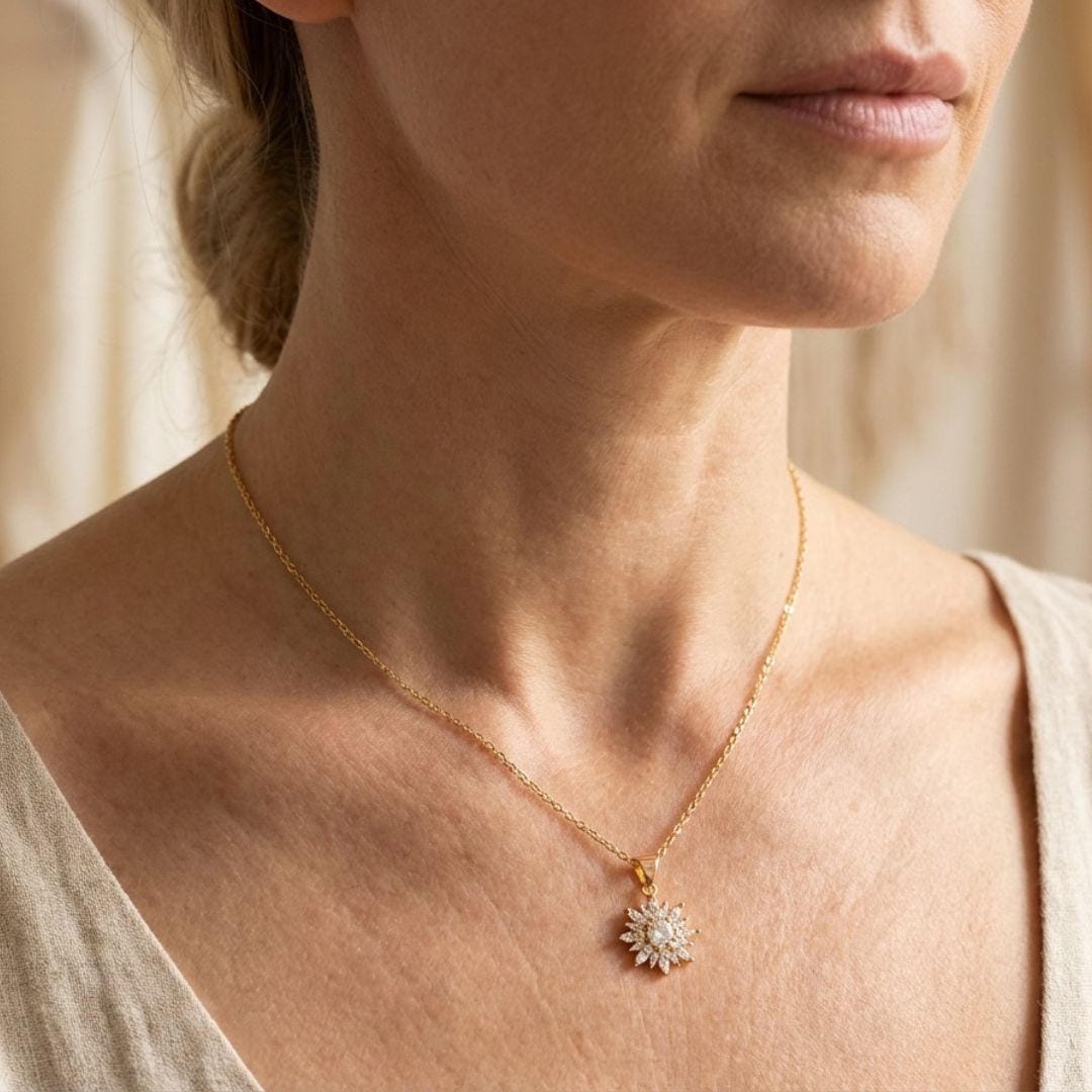 Chic Silver Sunflower Zircon Jewelry Set: Necklace and Earrings