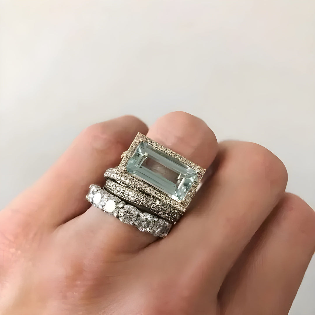 Antique Silver Turquoise Glass Ring Collection