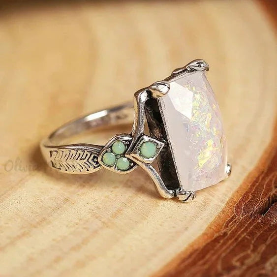 Antique Silver Ring with White Opal