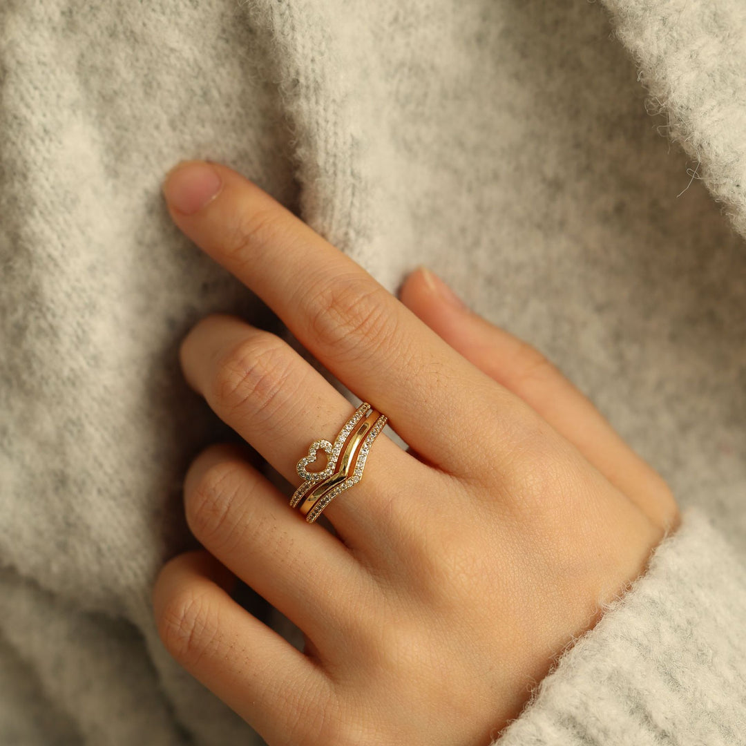 Radiant Heart Wishbone Stacking Rings