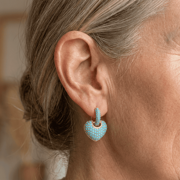 Turquoise Heart-Shaped Pavé Lock Earrings