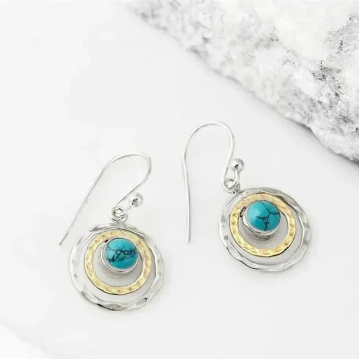 Bohemian Saturn Earrings: Turquoise and Gold Accents