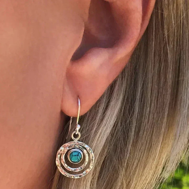 Bohemian Saturn Earrings: Turquoise and Gold Accents