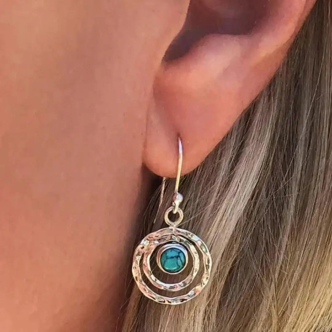 Bohemian Saturn Earrings in Turquoise and Gold