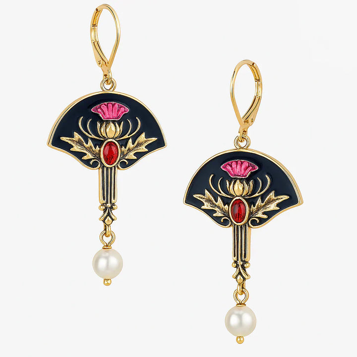 Bohemian Earrings Featuring Pearls and Red Gemstones