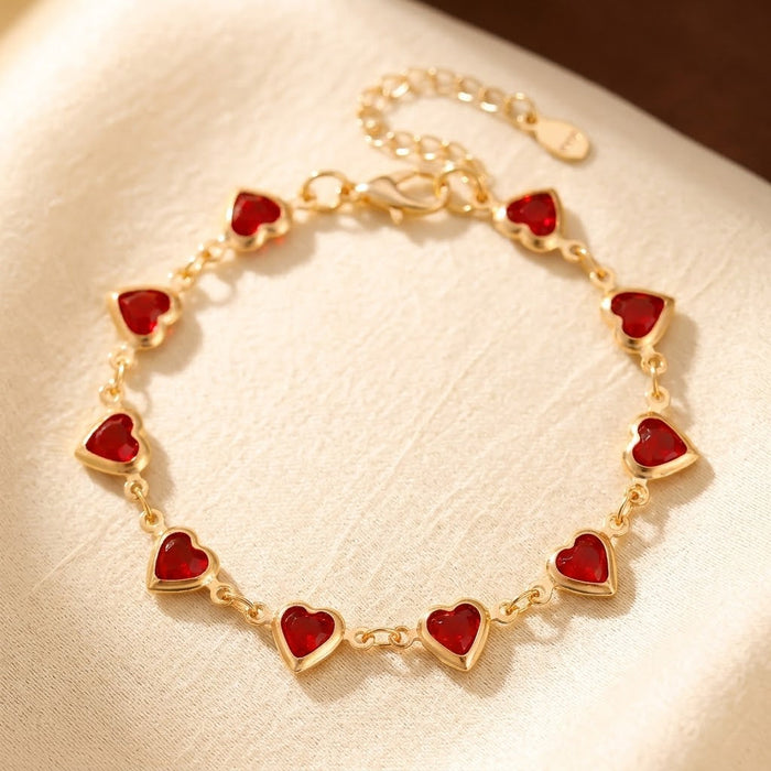 Ruby Heart Chain Bracelet in Gold