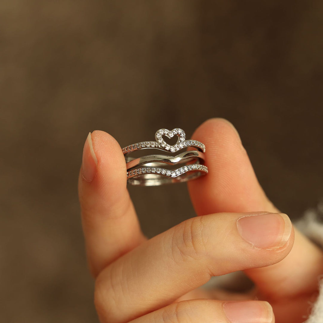 Radiant Heart Wishbone Stacking Rings