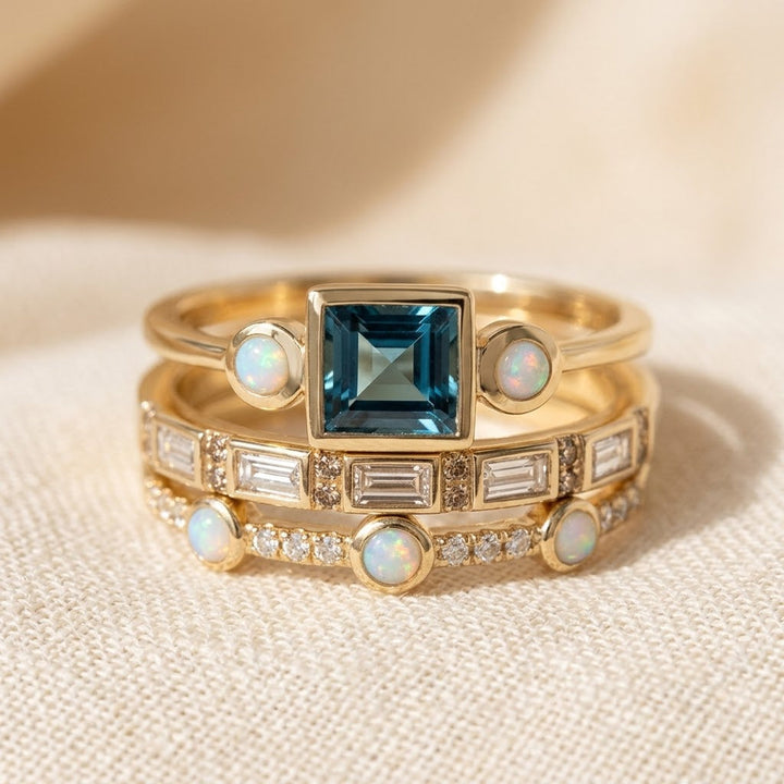 Stacked Gold Geometric Ring Set