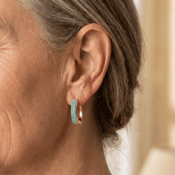 Turquoise Pavé Classic Gold Hoop Earrings
