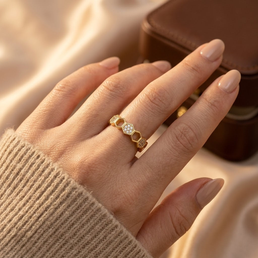 Gold Geometric Design Adjustable Open Ring