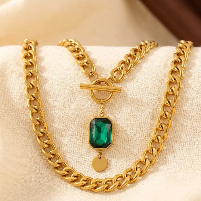 Emerald and Gold Chain Necklace