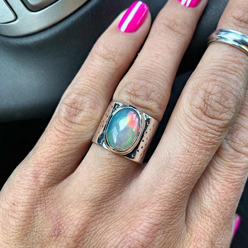 Iridescent Oval Gemstone Ring