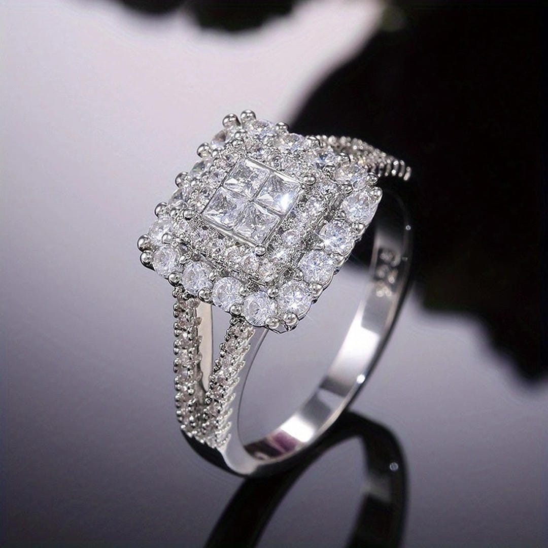 Square Cut Zirconia Bridal Ring