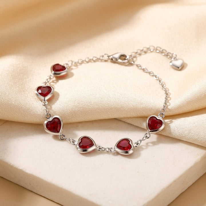Silver Chain Bracelet with Ruby Heart Charm