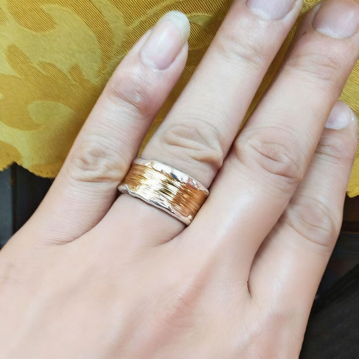 Textured Silver and Gold Hammered Ring