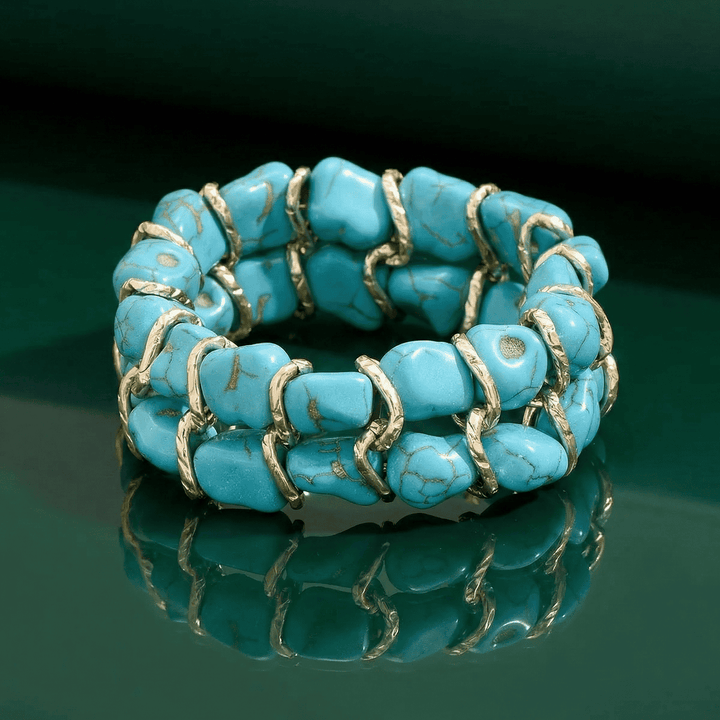 Turquoise Gemstone Braided Gold Bracelet