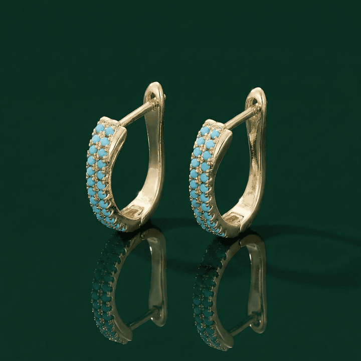 Turquoise Pavé Classic Gold Hoop Earrings