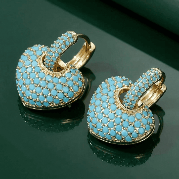 Turquoise Heart-Shaped Pavé Lock Earrings