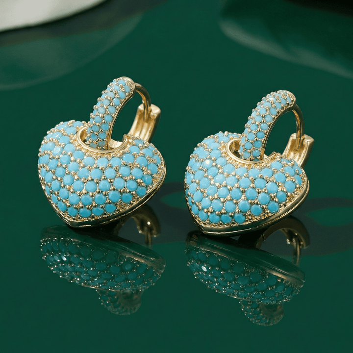 Turquoise Heart-Shaped Pavé Lock Earrings