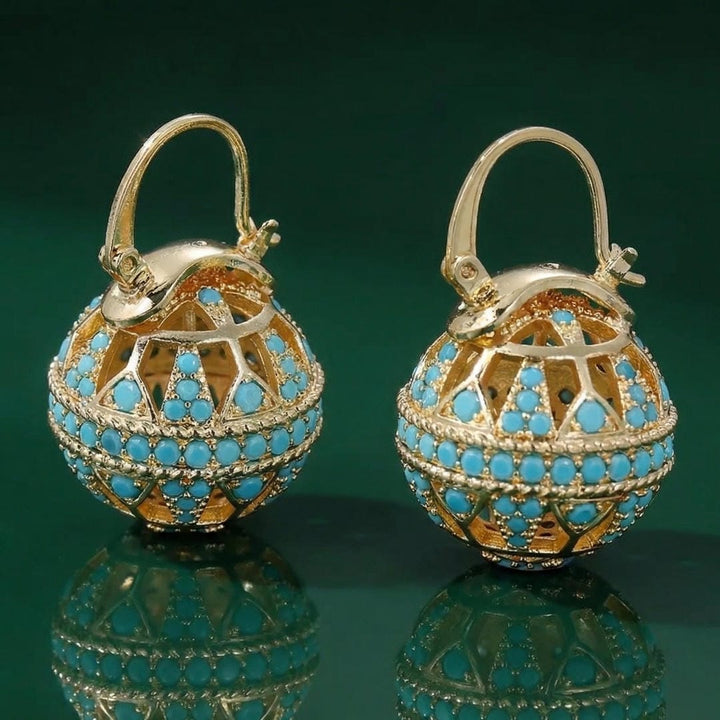 Turquoise Filigree Globe Dangle Earrings