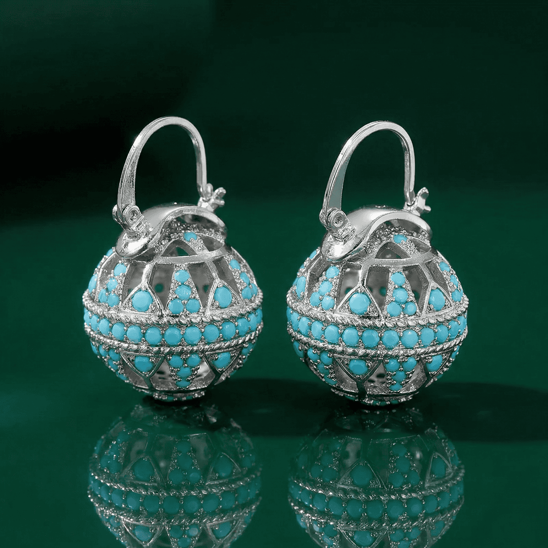 Turquoise Filigree Globe Dangle Earrings