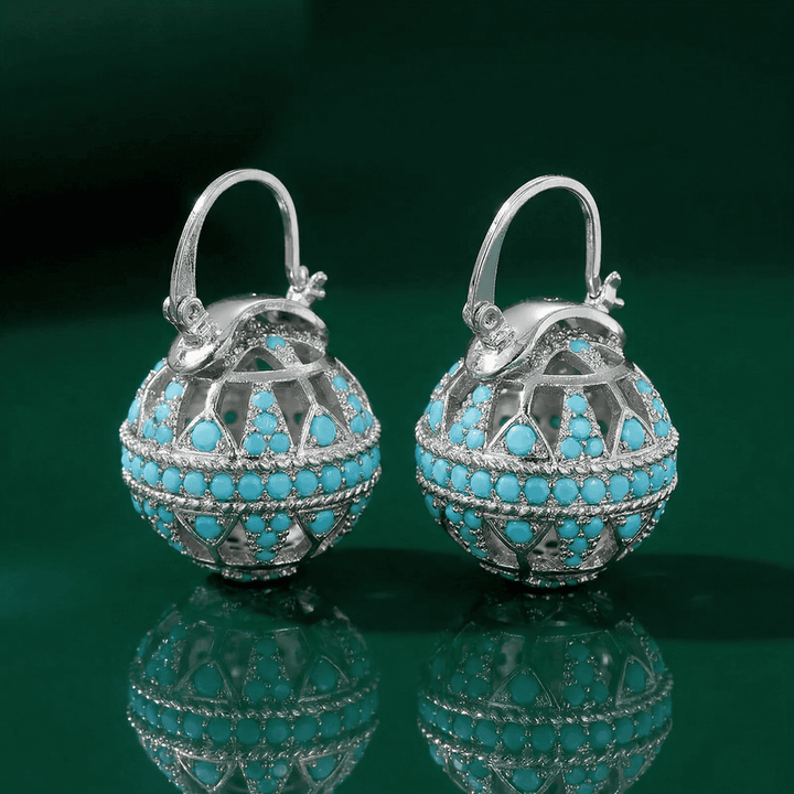 Turquoise Filigree Globe Dangle Earrings
