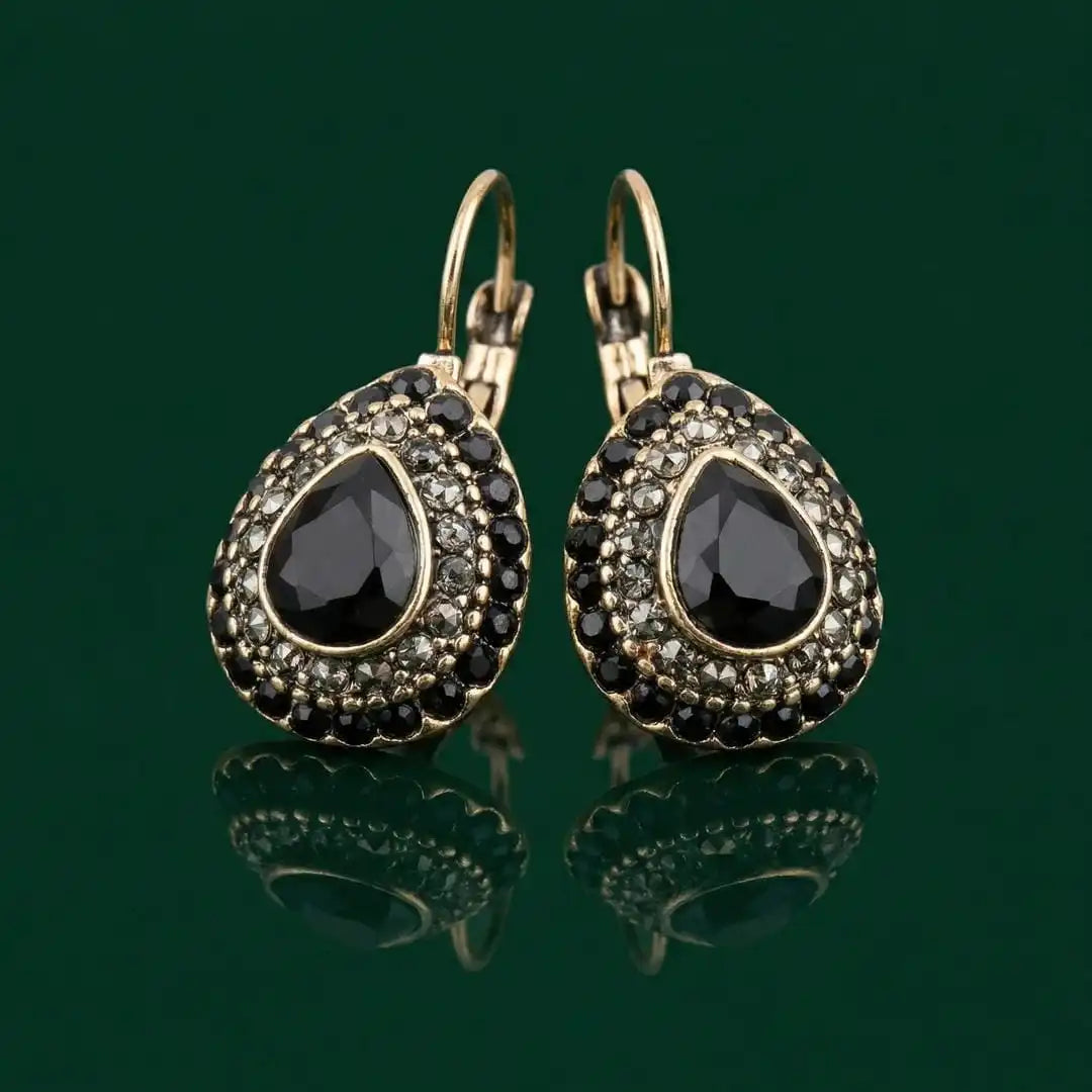 Retro Turquoise Gemstone Dangle Earrings in Gold