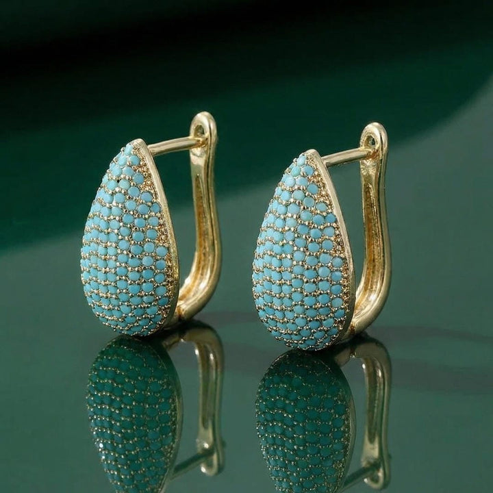 Turquoise Teardrop Hoop Earrings with Pavé Detail