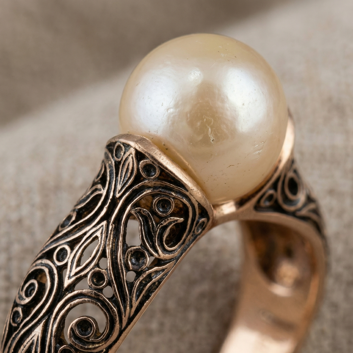Classic Golden Ring with Vintage Pearl