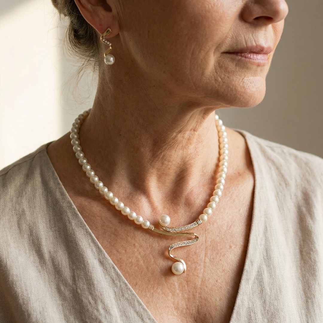 Pearl Jewelry Set: Necklace and Earrings Combination