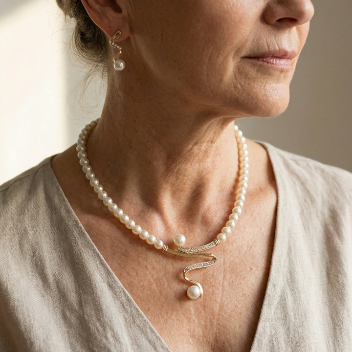 Pearl Jewelry Set: Necklace and Earrings Combination