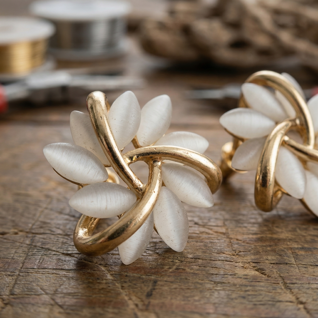Elegant Gold Earrings with White Opal Accents