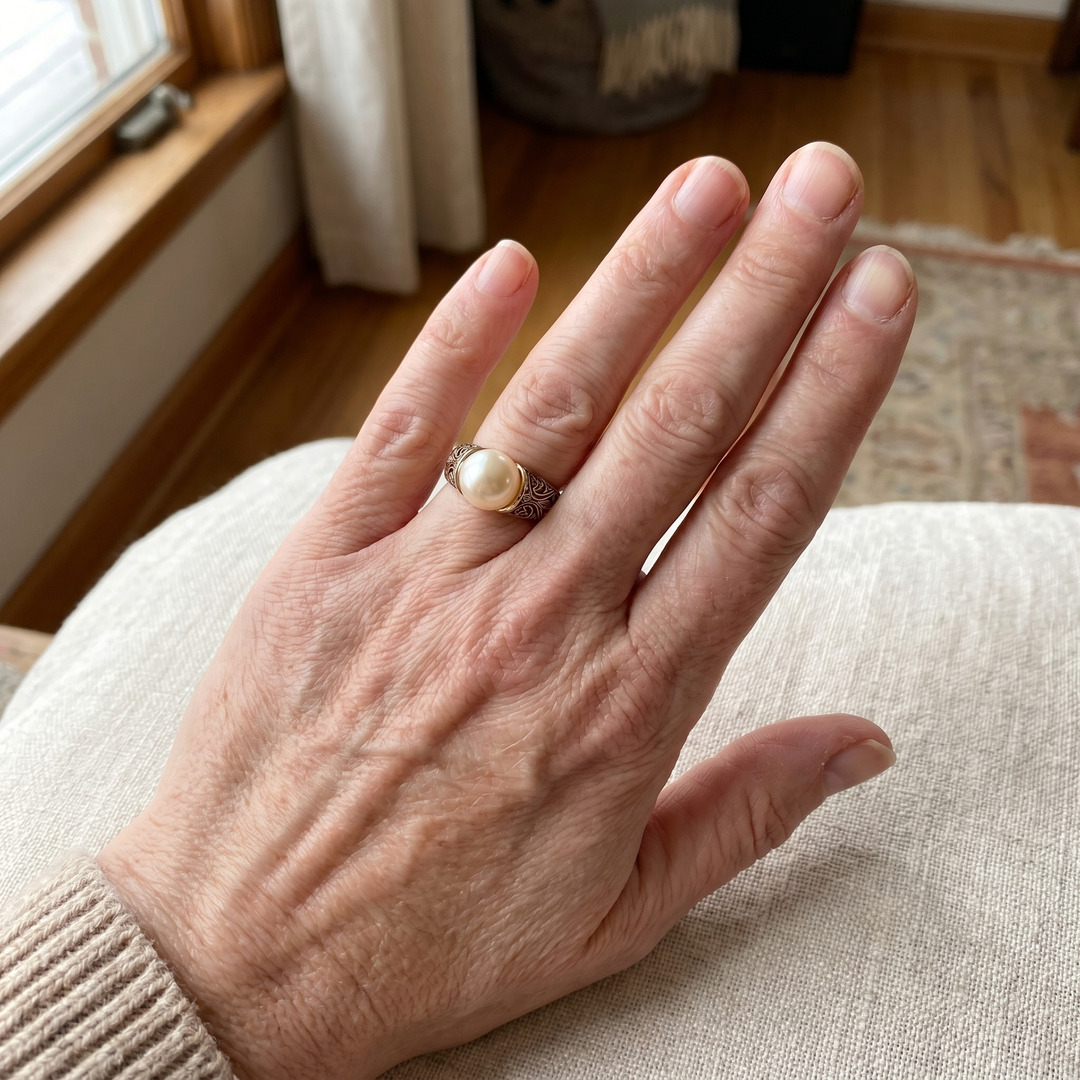 Classic Golden Ring with Vintage Pearl
