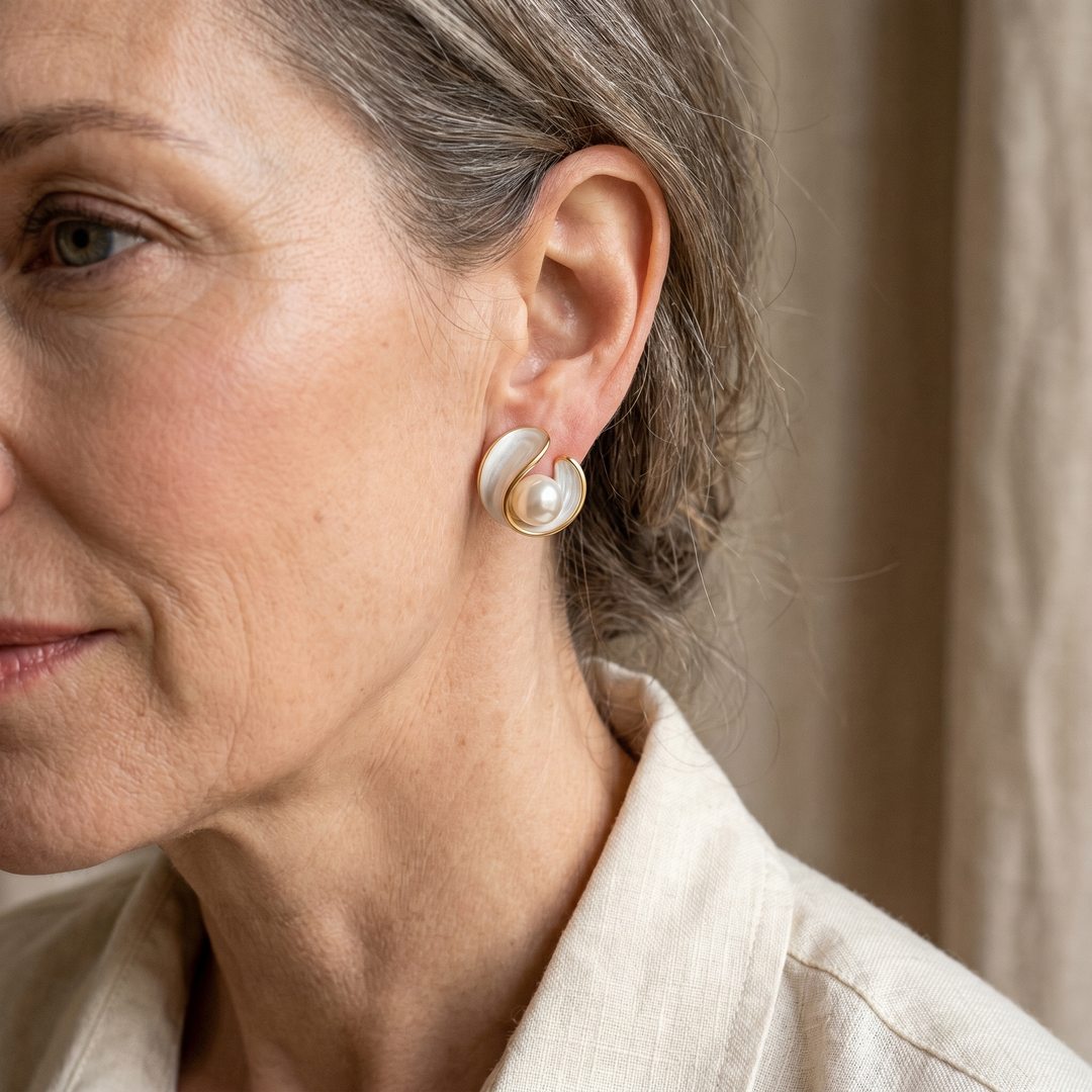 Elegant Gold Earrings Featuring White Opals and Pearls