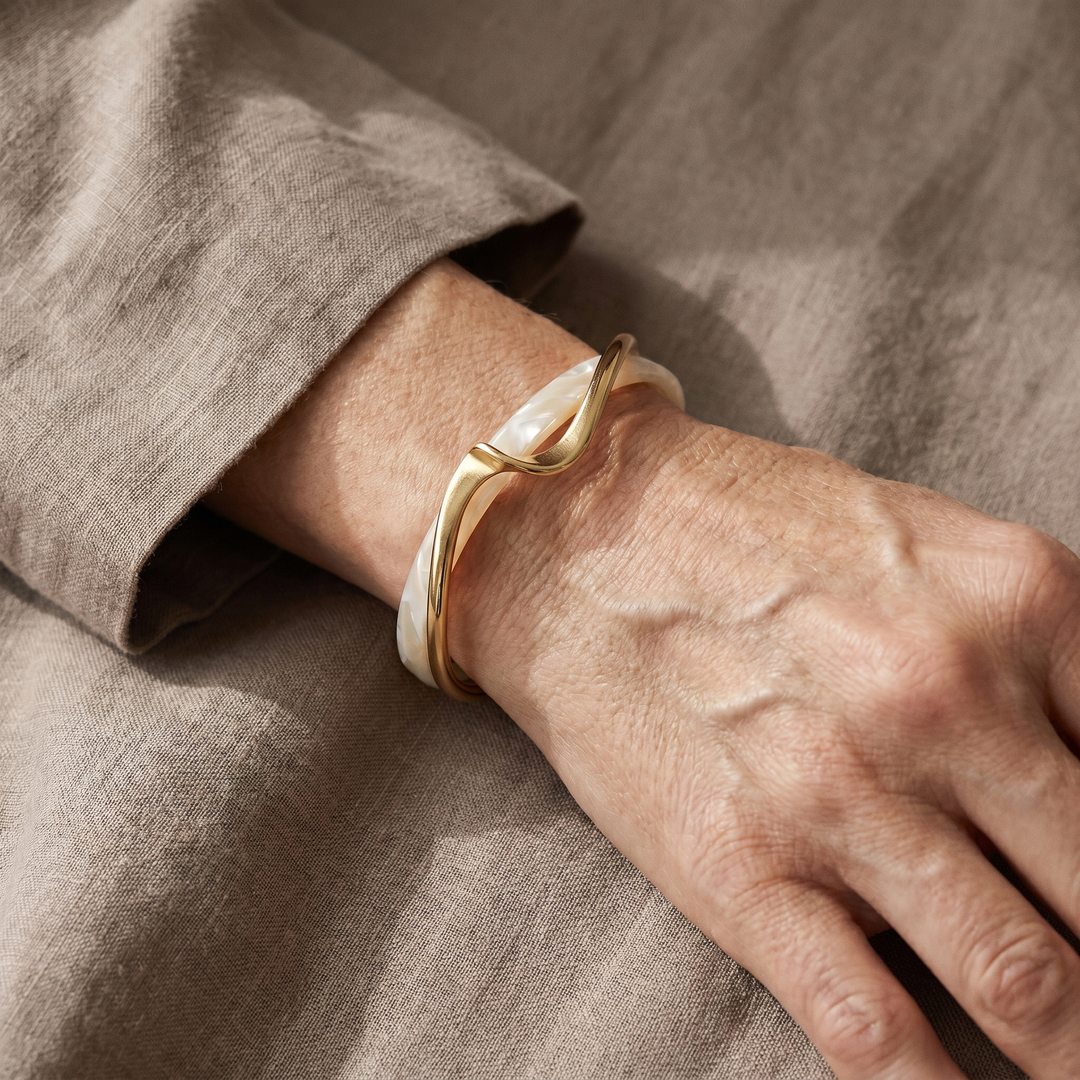Elegant Golden Bracelet with White Opal Accents