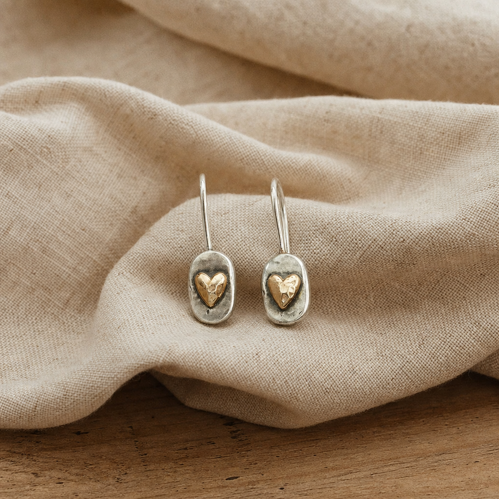 Radiant Golden Heart Silver Earrings