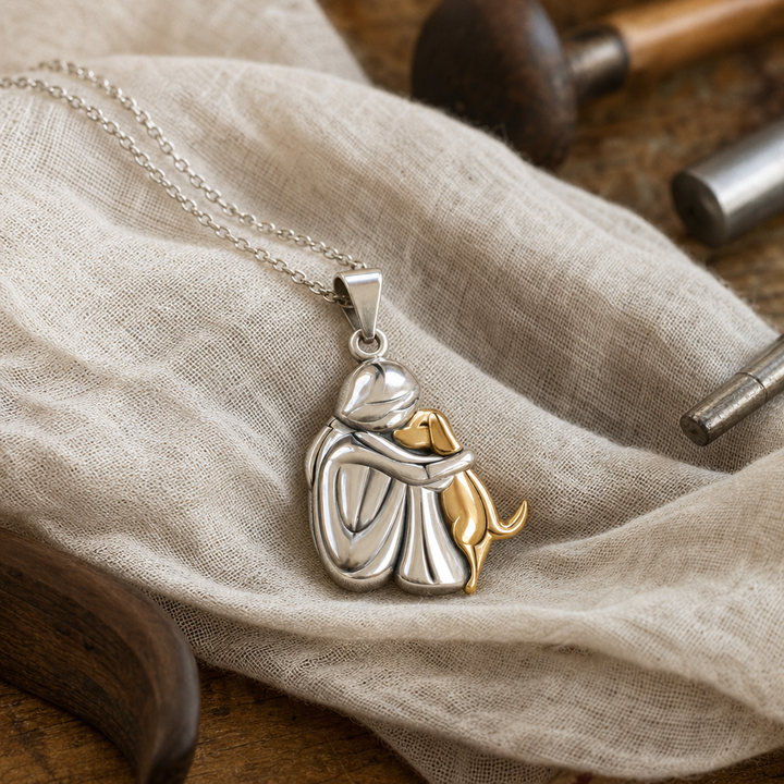Gold and Silver Dog Pendant Necklace
