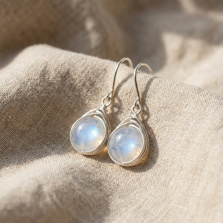 Lunar Gemstone Circular Dangle Earrings