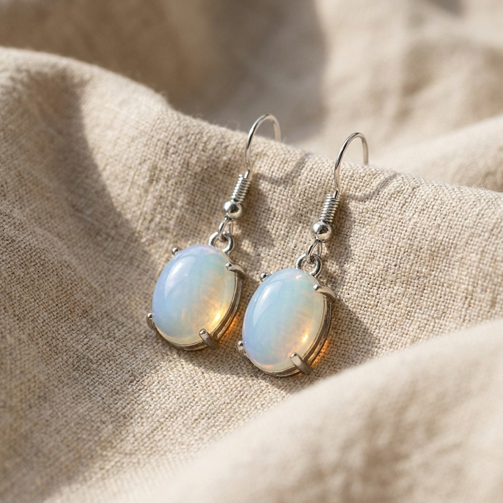 Oval Opal Dangle Earrings