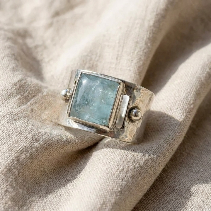 Antique Emerald Square Moonstone Ring
