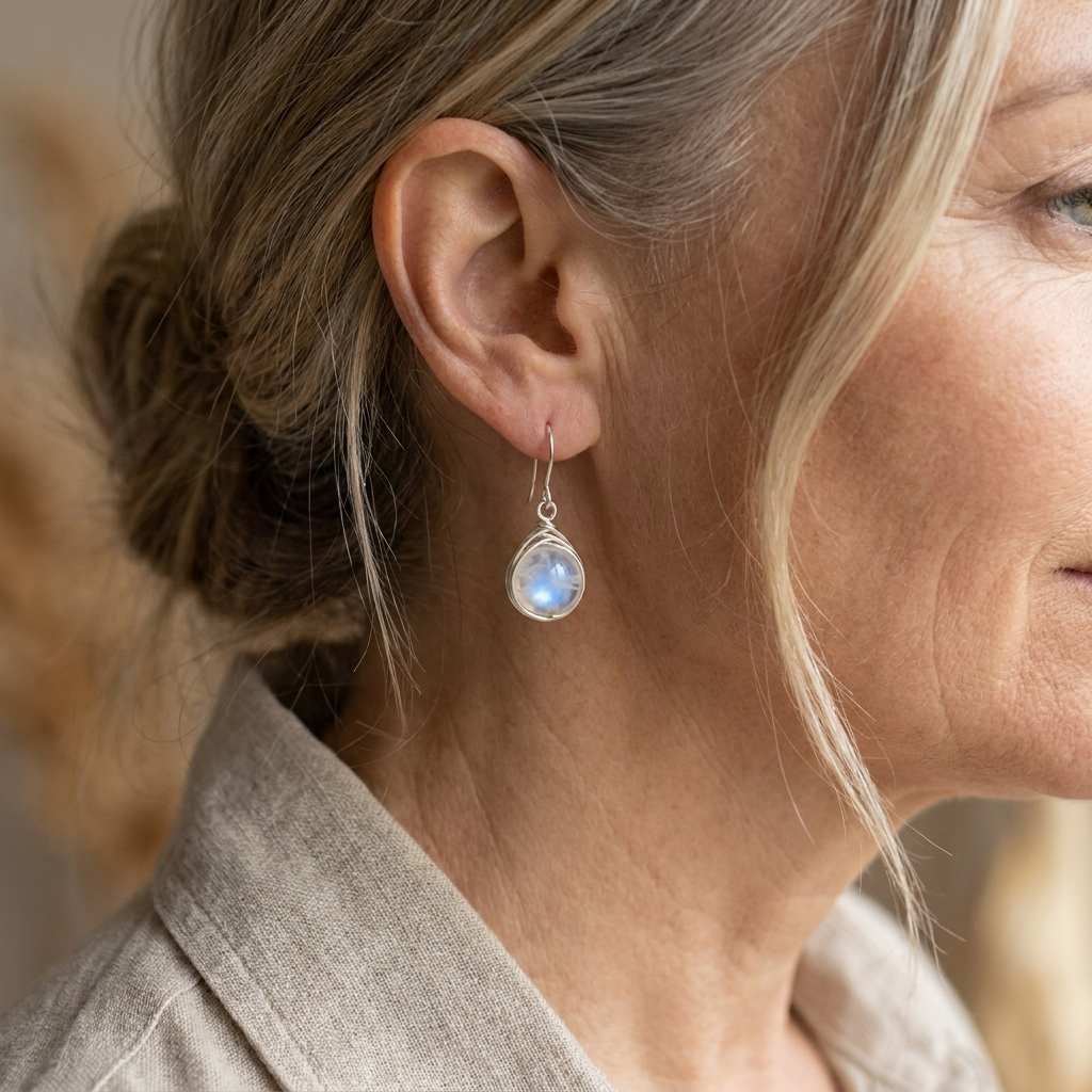 Lunar Gemstone Circular Dangle Earrings