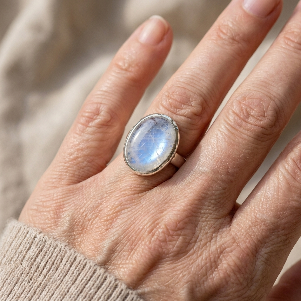 Antique Silver Oval Moonstone Ring