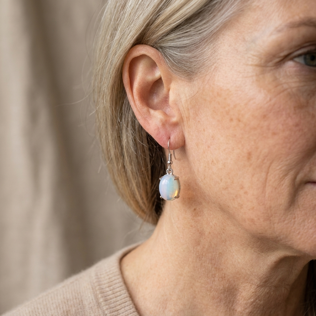 Oval Opal Dangle Earrings