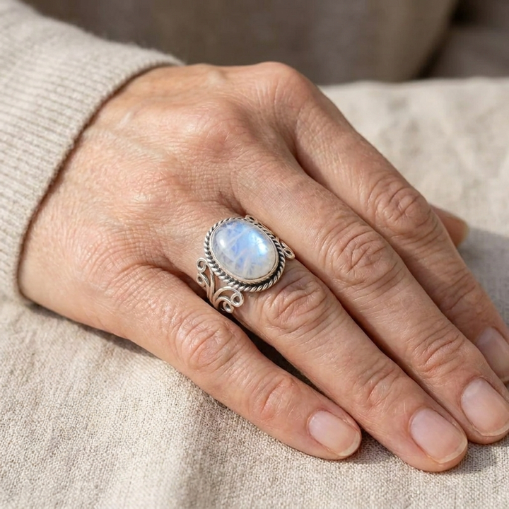 Scroll Band Oval Moonstone Ring