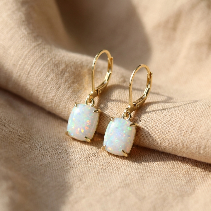 Retro Square White Opal Earrings
