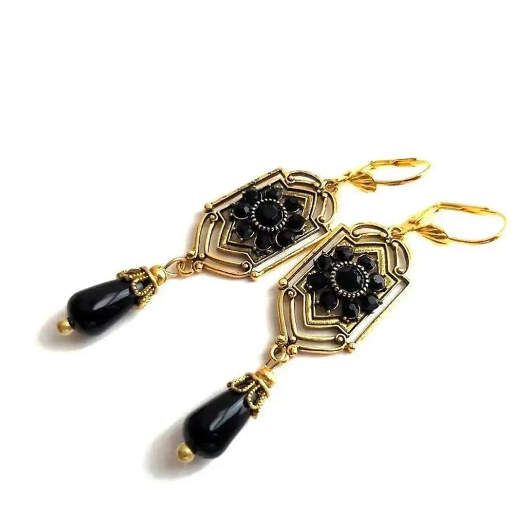 Sophisticated Black Crystal Drop Earrings