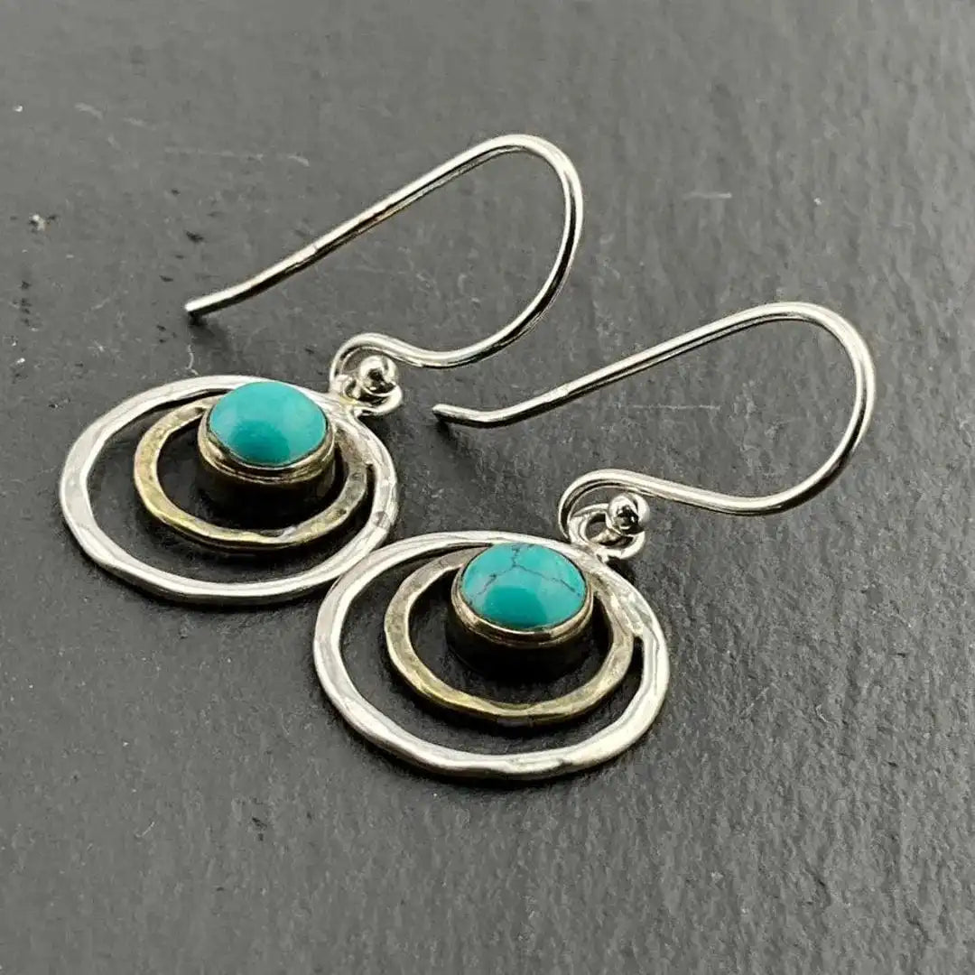 Bohemian Saturn Earrings in Turquoise and Gold