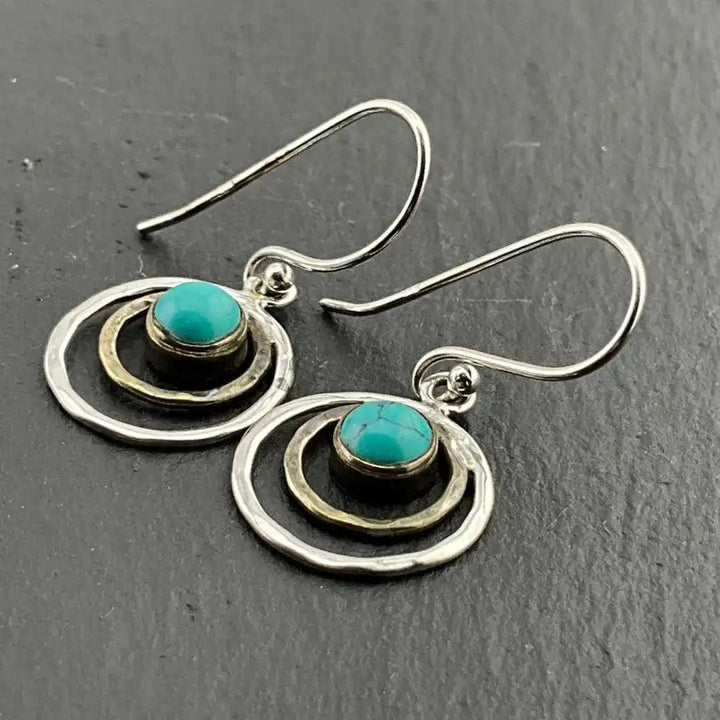 Bohemian Saturn Earrings in Turquoise and Gold