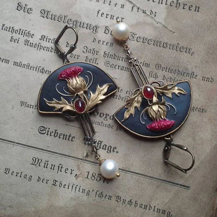 Bohemian Earrings Featuring Pearls and Red Gemstones