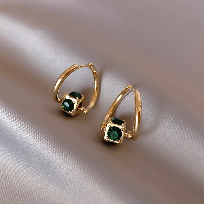 Sophisticated Gold Earrings with Green Accents